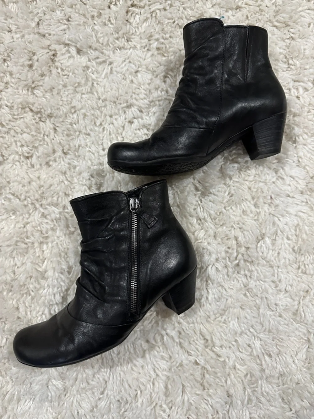 Gabor Black Leather Mid-Calf Heeled Boot with Side Zip Sz 37 - Picture 3 of 17